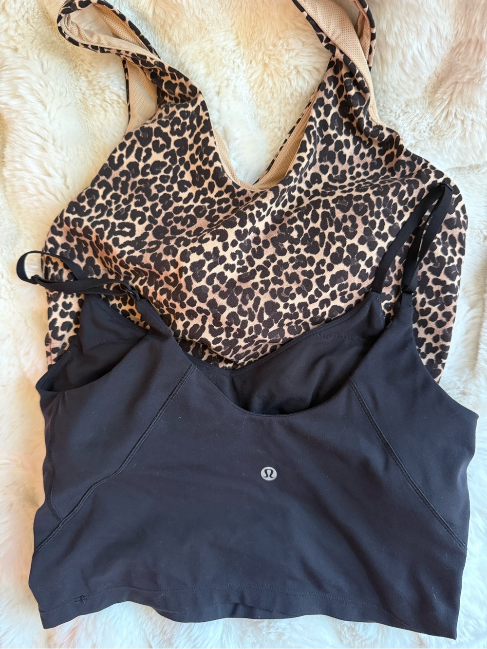 lululemon athletica Black Sports Bra with Leopard-Print Layeri